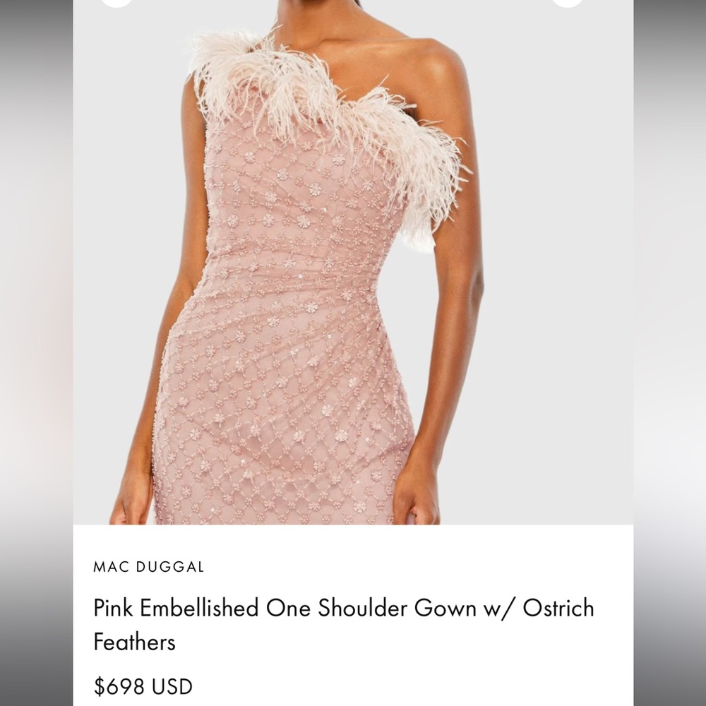 Mac Duggal Rose One Shoulder Gown with Feather Trim